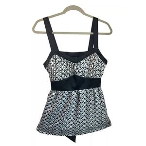 VTG Mixit Y2K Medium Babydoll Satin Top Sleeveless Black White Whimsical Goth